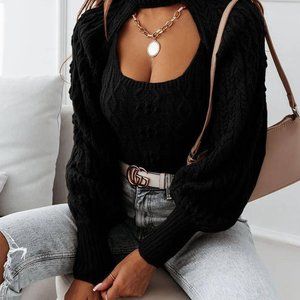 BRAND NEW WOVEN BLACK TURTLE NECK SWEATER- 2 PIECES